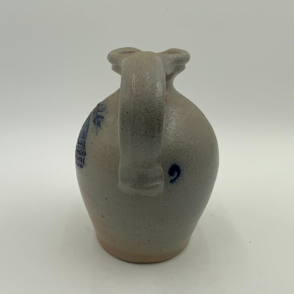 Rowe Pottery Works Salt Glazed Stoneware Jug With Cobalt Blue Pine Cones - Picture 3 of 6